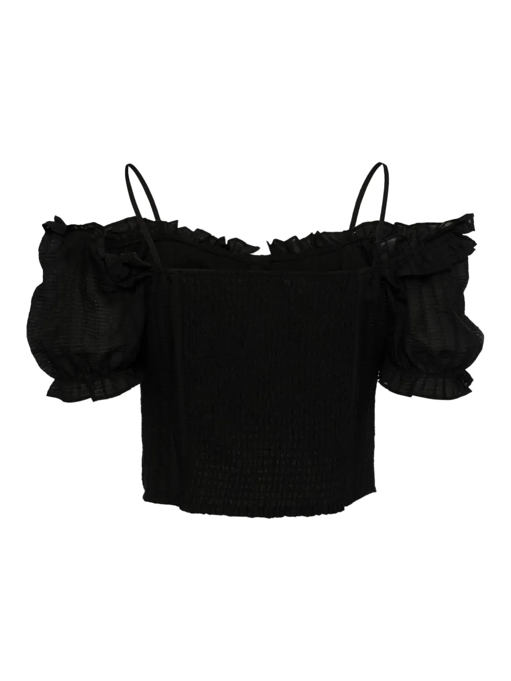 Ruffle-Detail Smocked Crop Top