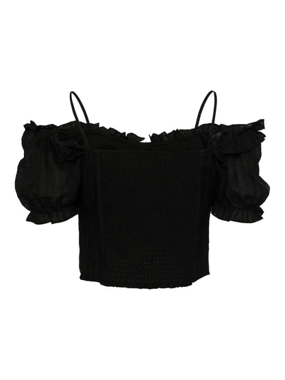 Ruffle-Detail Smocked Crop Top