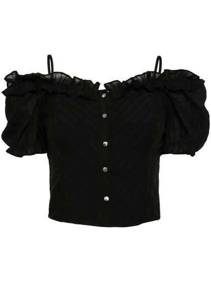 Ruffle-Detail Smocked Crop Top