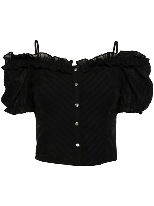 Ruffle-Detail Smocked Crop Top