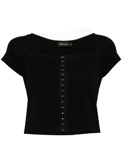 Square-Neck Cap-Sleeves Crop Top