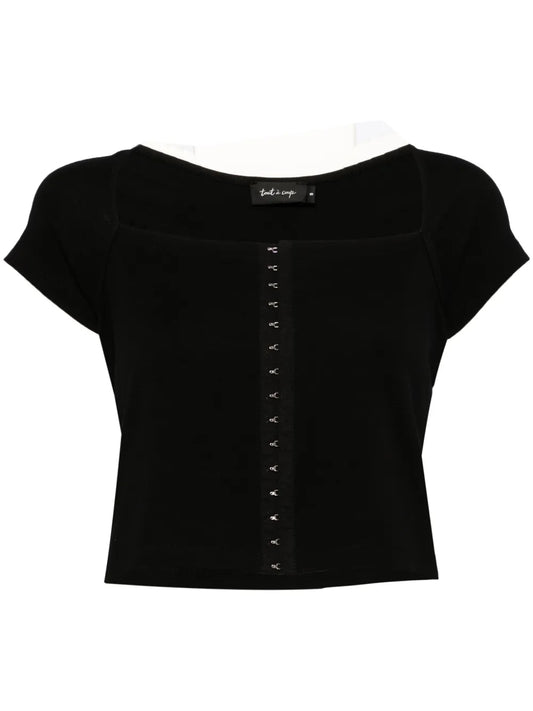 Square-Neck Cap-Sleeves Crop Top