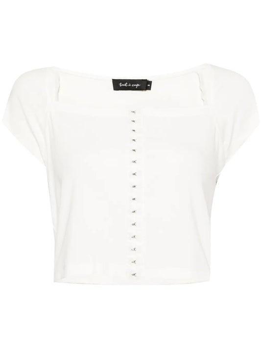 Square-Neck Cap-Sleeves Crop Top