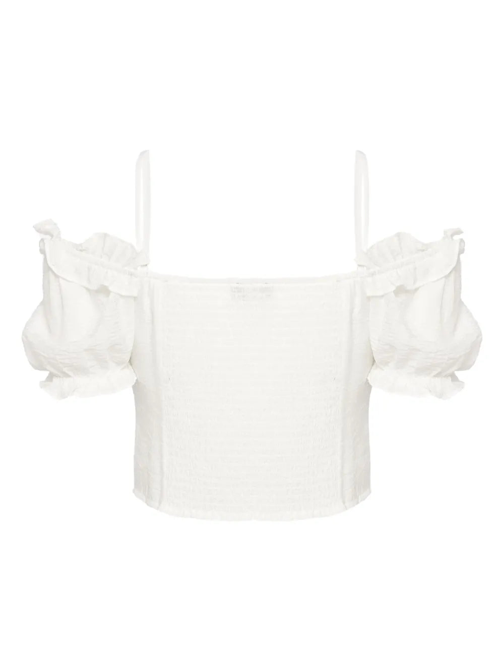 Ruffle-Detail Smocked Crop Top