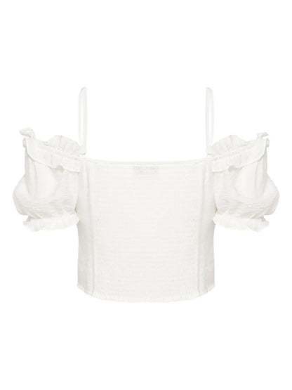 Ruffle-Detail Smocked Crop Top