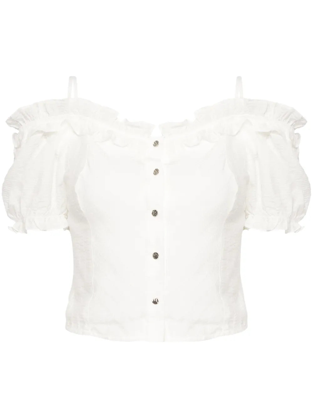 Ruffle-Detail Smocked Crop Top