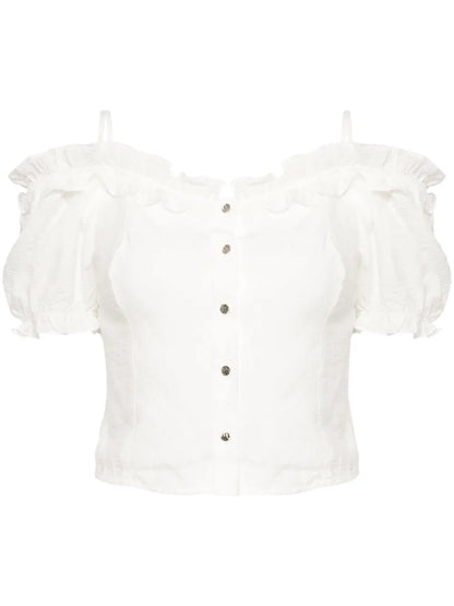 Ruffle-Detail Smocked Crop Top