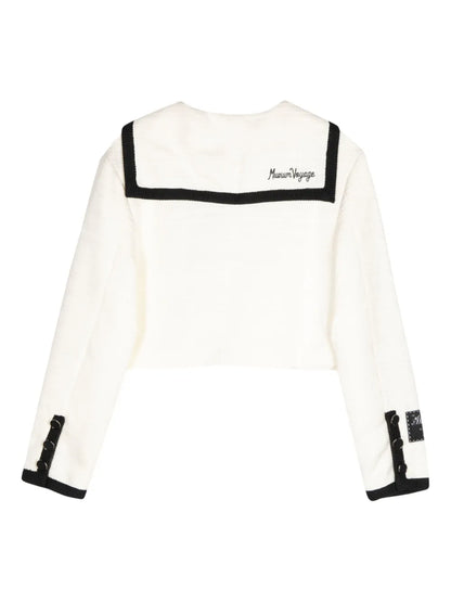 Contrasting-Trim Button-Up Jacket