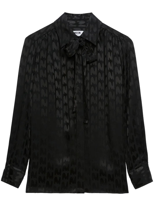 All-Over Logo-Print Tie-Neck Shirt