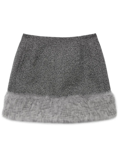 Faux-Fur Trim Mini Skirt