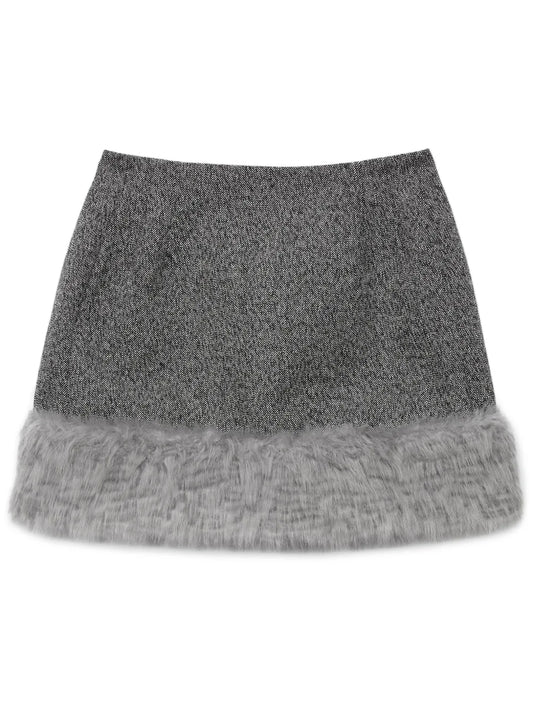 Faux-Fur Trim Mini Skirt