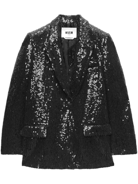 Sequin-Embellished Single-Breasted Blazer