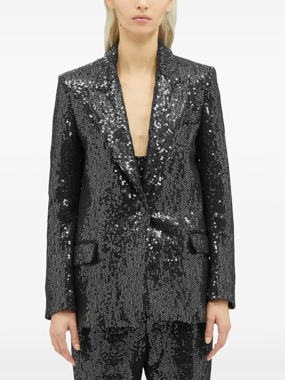 Sequin-Embellished Single-Breasted Blazer