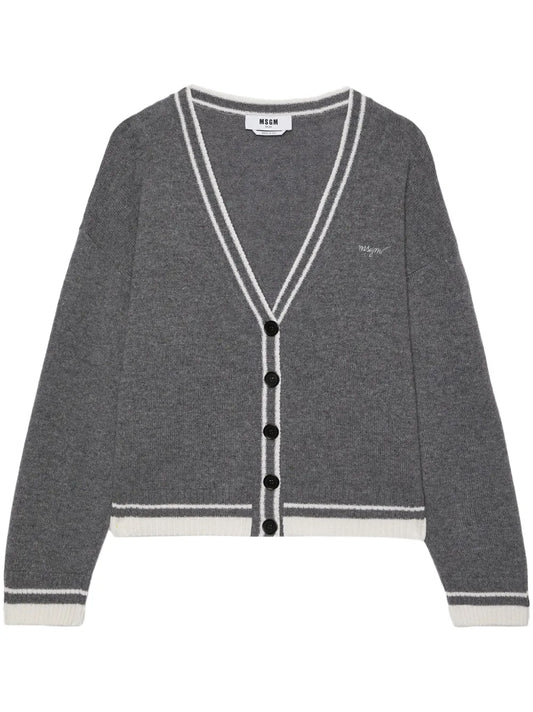 Embroidered-Logo Cardigan