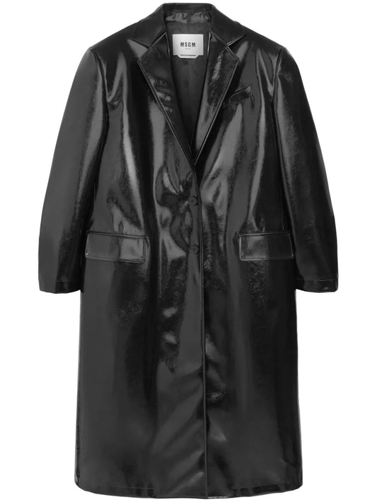 Faux-Leather Single-Breasted Coat