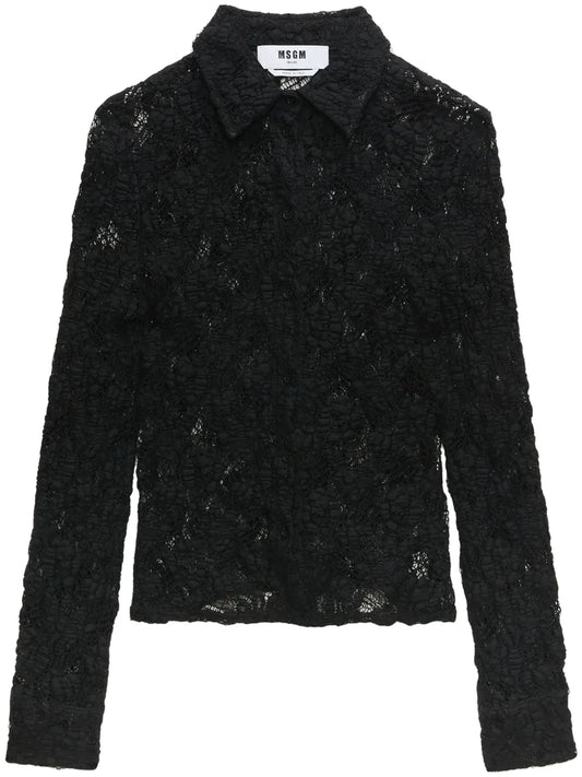 Floral-Lace Button-Up Shirt