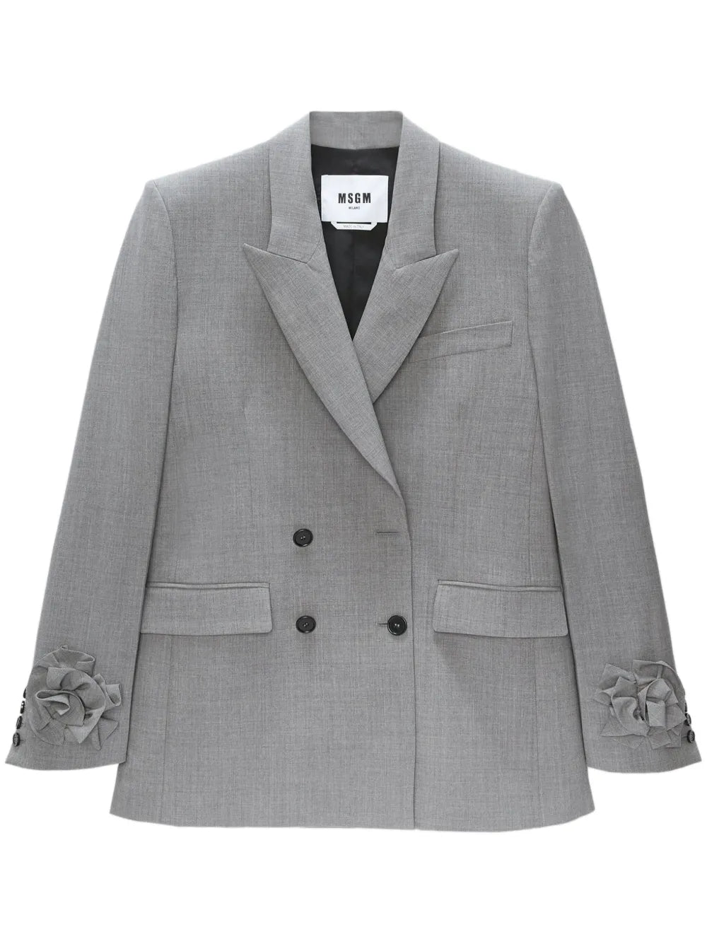 Floral-Appliqué Double-Breasted Blazer