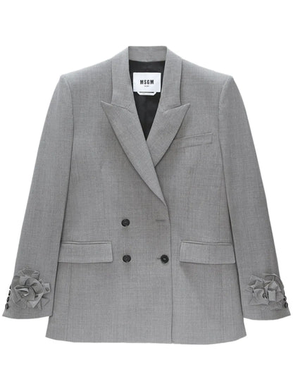 Floral-Appliqué Double-Breasted Blazer