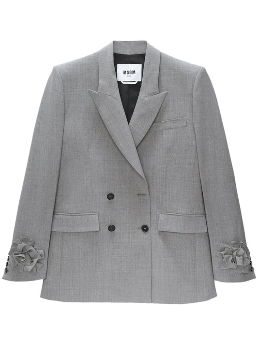 Floral-Appliqué Double-Breasted Blazer
