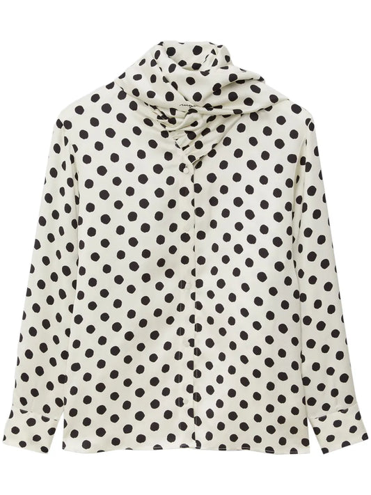 Polka Dot-Print Gathered-Detail Shirt