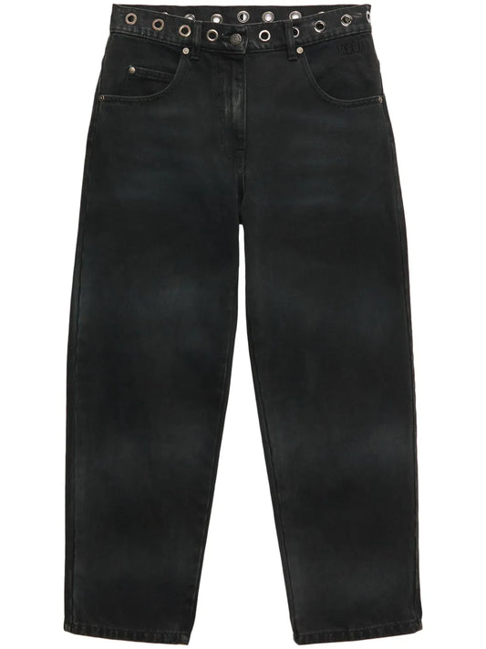 Eyelet-Embellishment Straight Jeans