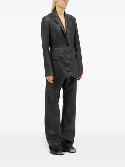 Single-Breasted Leather Blazer