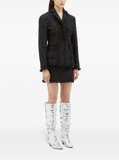 Frayed-Trim Bouclé Miniskirt