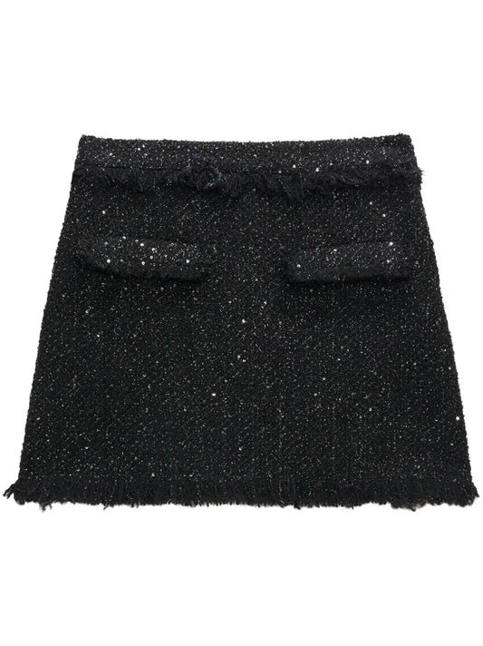 Frayed-Trim Bouclé Miniskirt