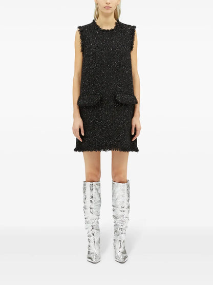Frayed-Edge Tweed Mini Dress