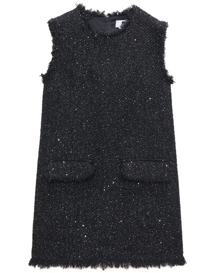 Frayed-Edge Tweed Mini Dress