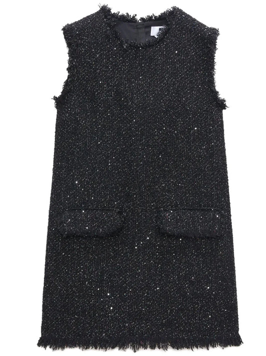 Frayed-Edge Tweed Mini Dress