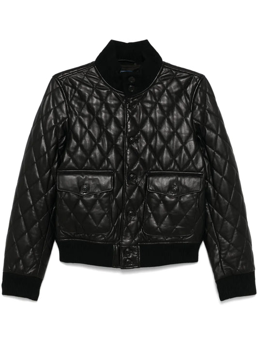 Quilted Leather Bomber Jacket
