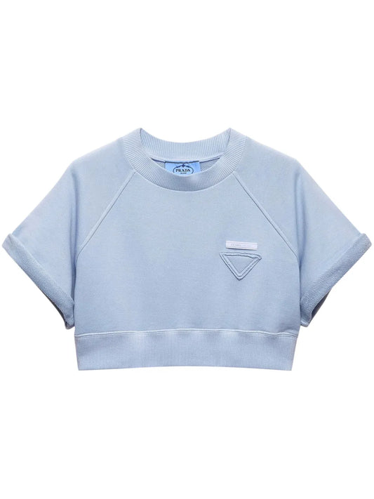 Triangle-Logo Cotton Cropped Top