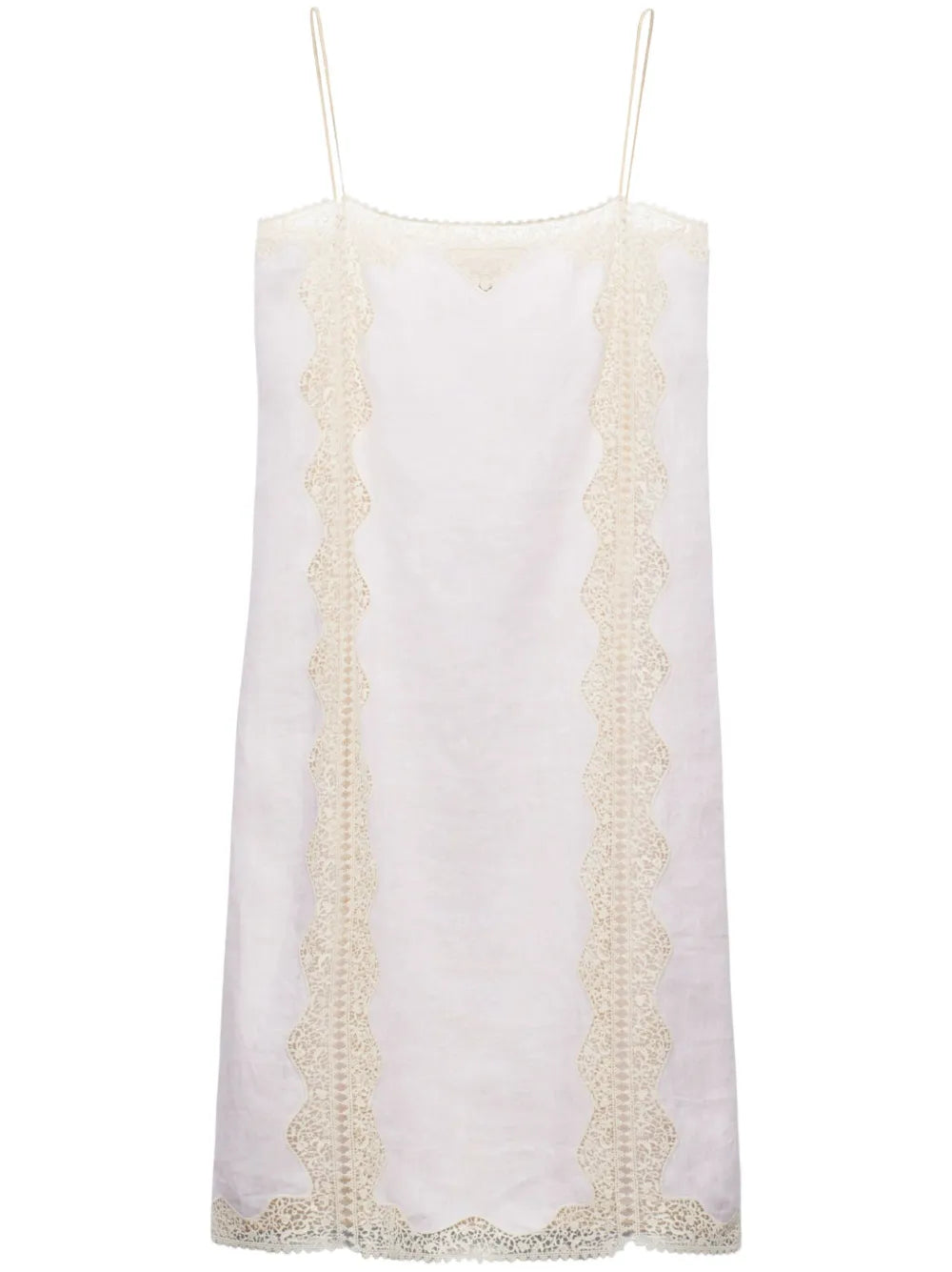 Lace-Trimmed Linen Midi Dress