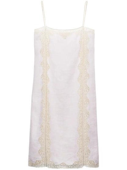 Lace-Trimmed Linen Midi Dress
