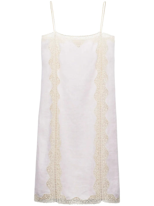 Lace-Trimmed Linen Midi Dress