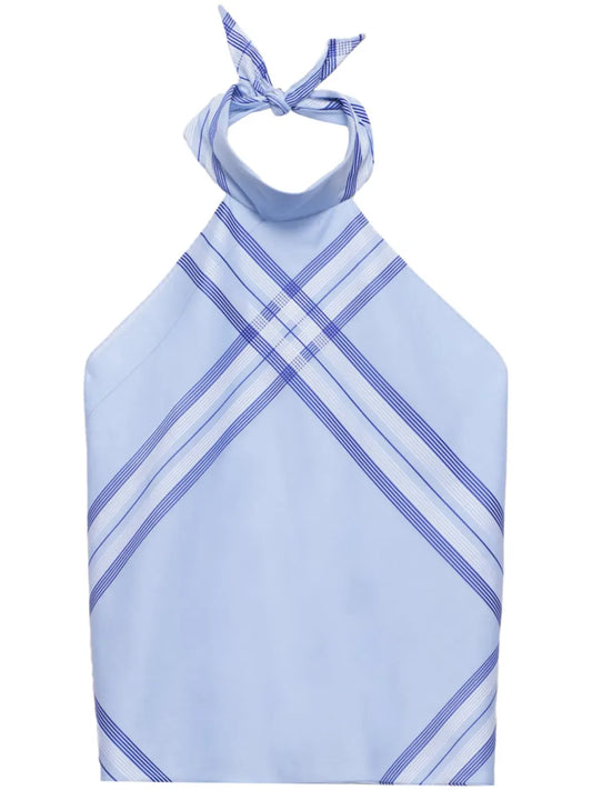 Checked Cotton Cropped Top