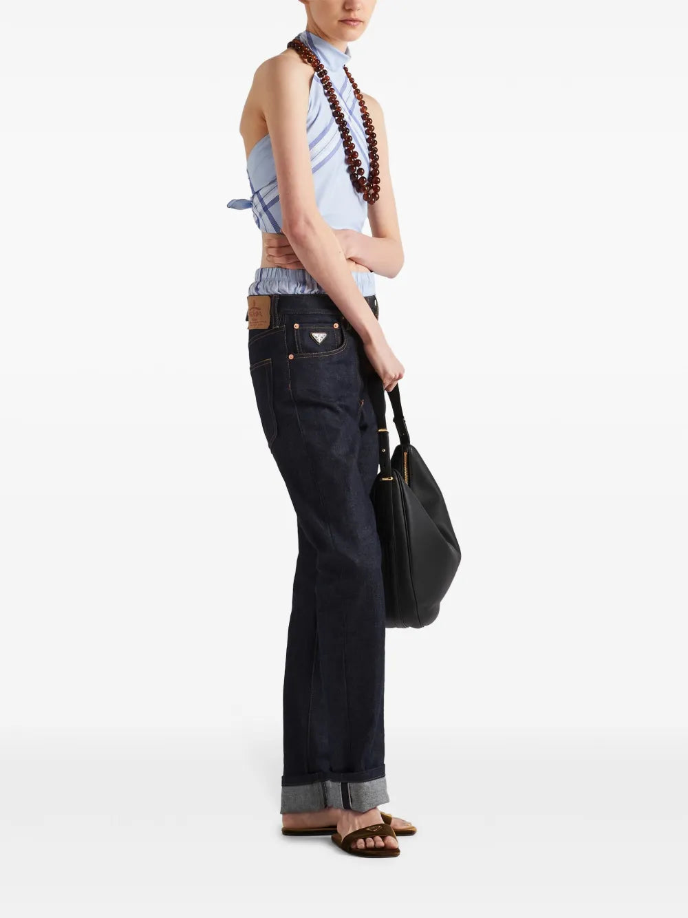 Checked Cotton Cropped Top