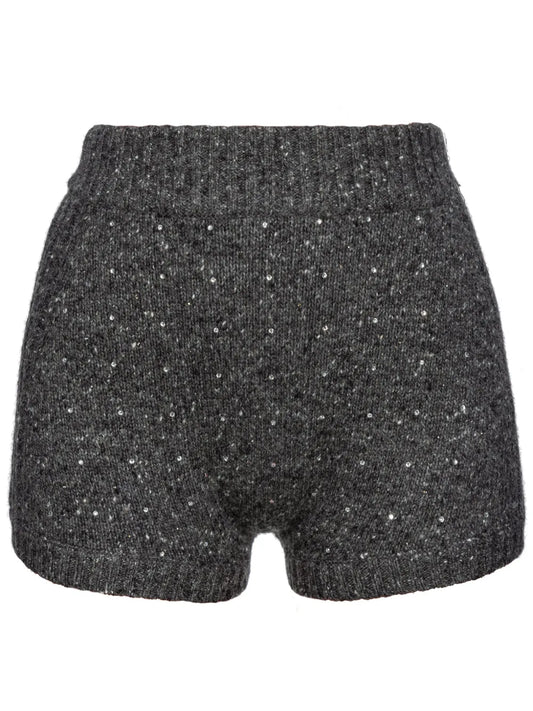 Sequin-Embellished Knitted Shorts