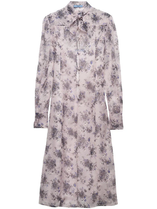 Floral-Print Chiffon Midi Dress