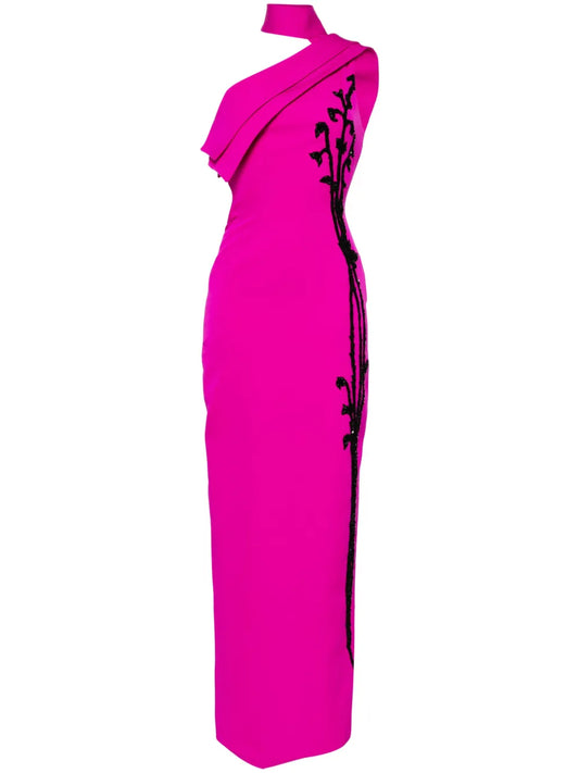 Bead-Embellished One-Shoulder Gown