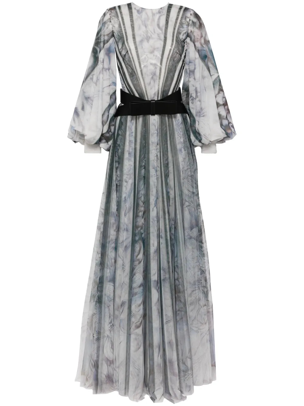Abstract-Print Belted Gown