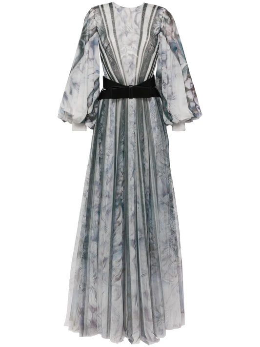 Abstract-Print Belted Gown