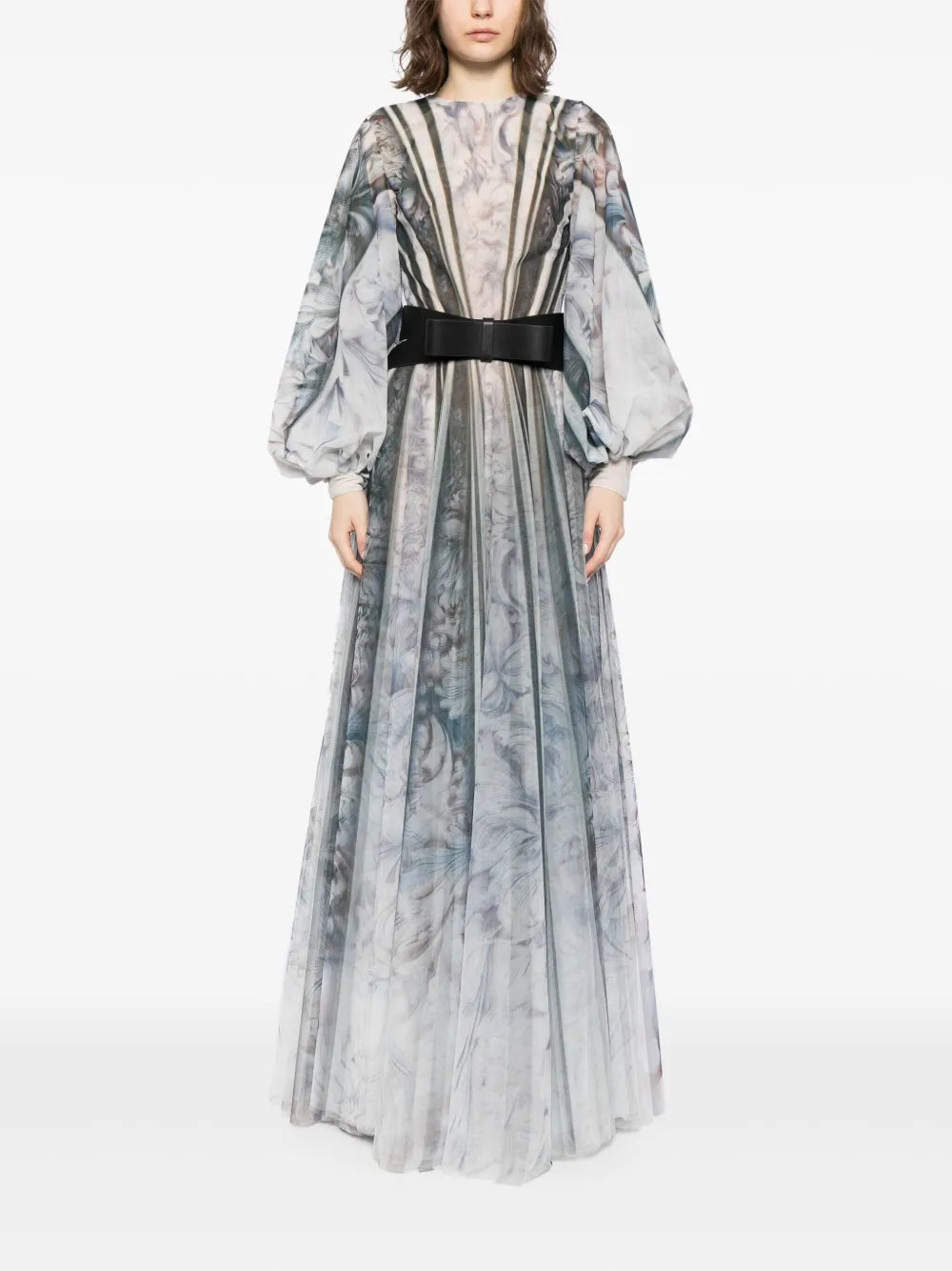 Abstract-Print Belted Gown