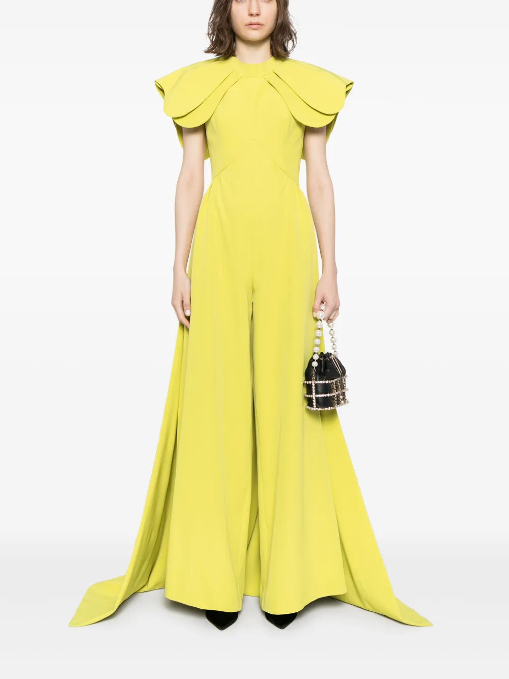 Crepe Jumpsuit With Back Overskirt