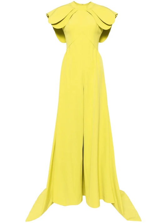 Crepe Jumpsuit With Back Overskirt