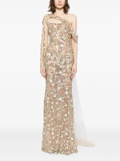 Beaded One-Shoulder Gown