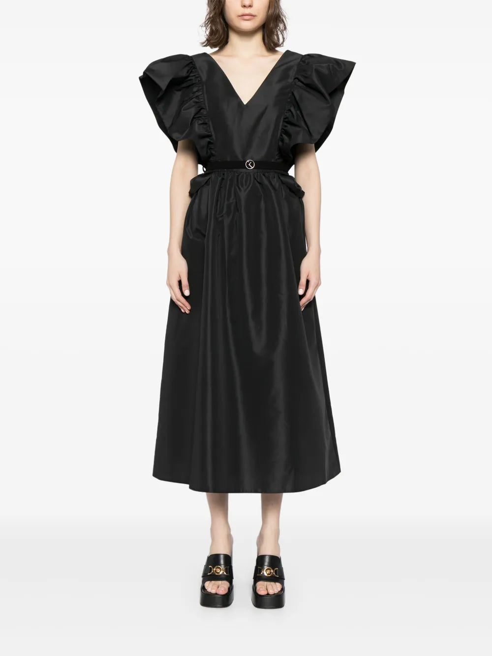 Ruffled Taffeta Midi Dress