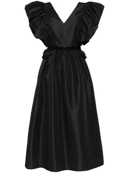 Ruffled Taffeta Midi Dress