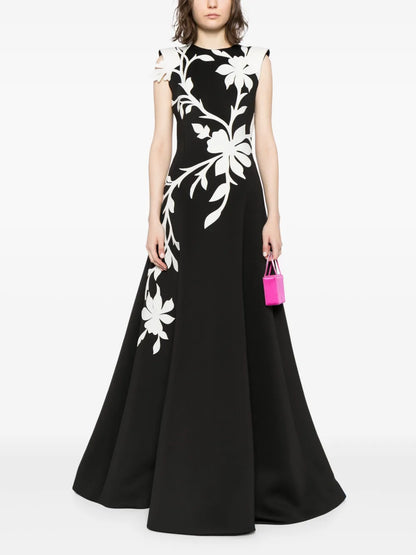 Floral-Embroidered Sleeveless Gown